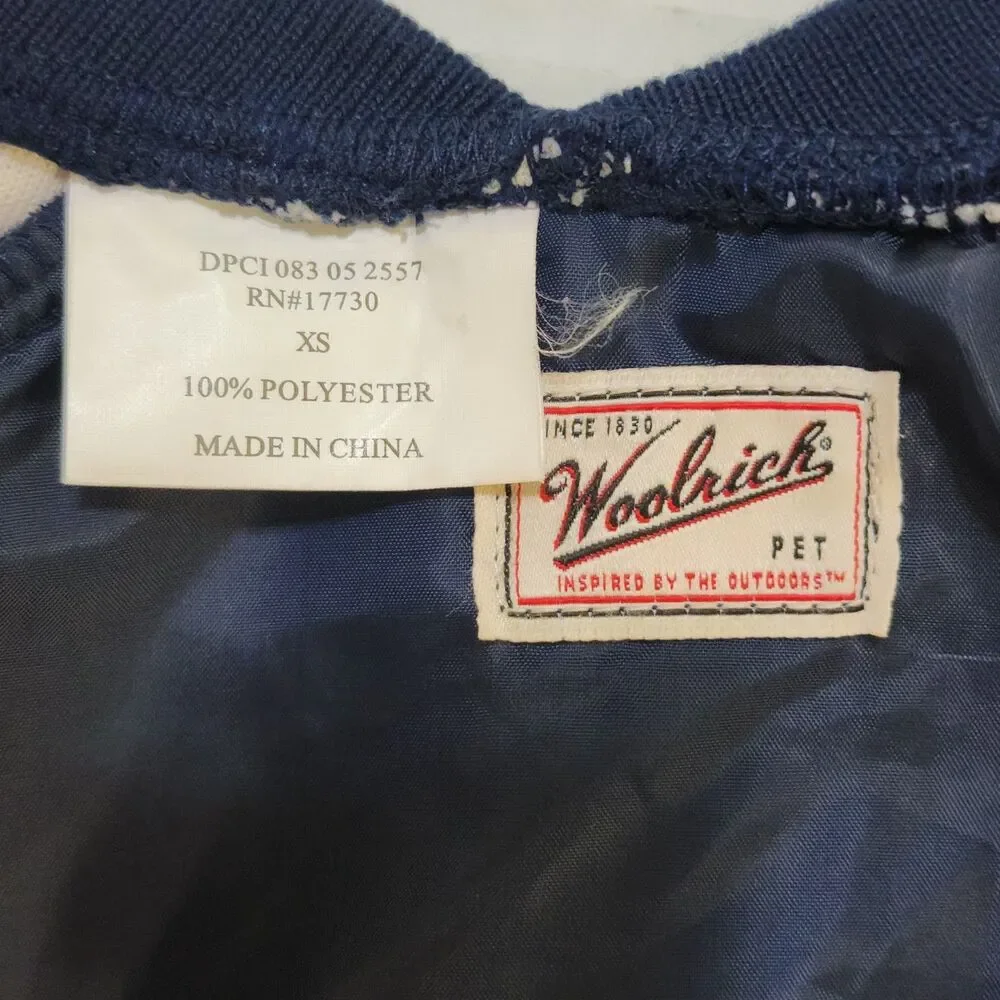 Woolrich Dog Varsity Fleece Jacket Football Warm Lined Blue White XS or XXS